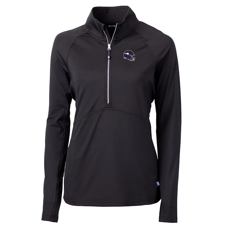 Pull-over demi-zippé en tricot extensible recyclé avec logo casque des Vikings du Minnesota, noir, pour femme, Cutter & Buck