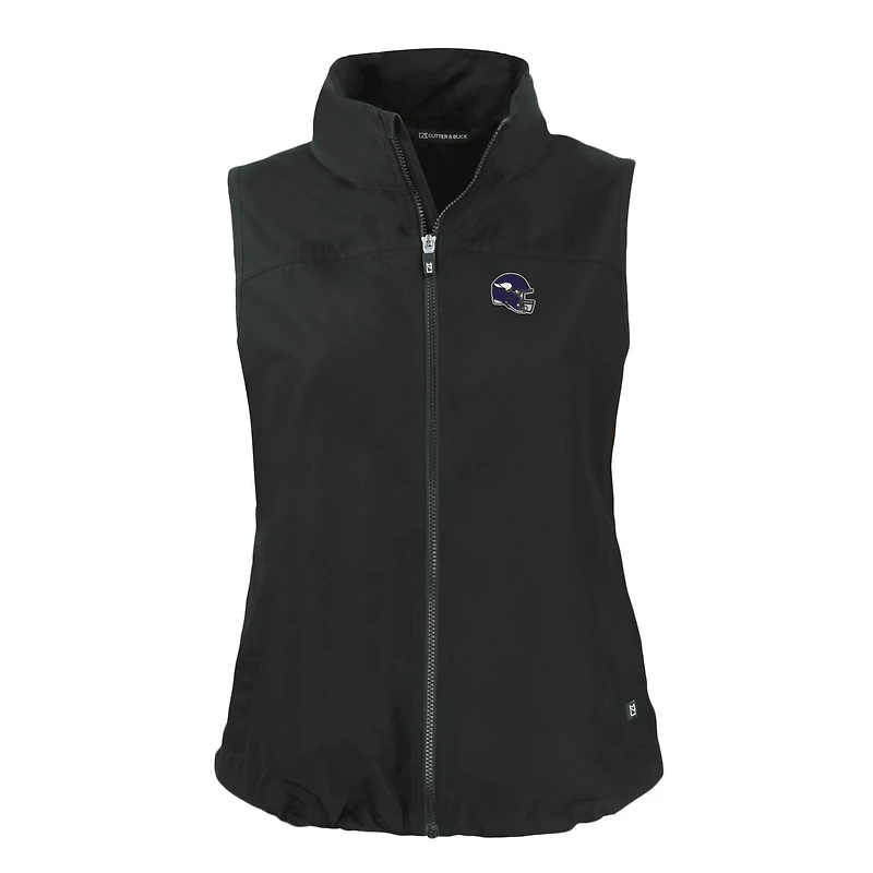 Gilet zippé entièrement recyclé pour femme, noir, avec logo du casque des Vikings Minnesota, Cutter & Buck, Charter Eco