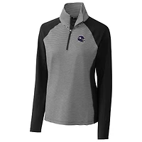 Women's Cutter & Buck  Purple Minnesota Vikings Helmet Logo DryTec Forge Tonal Stripe Stretch Half-Zip Top