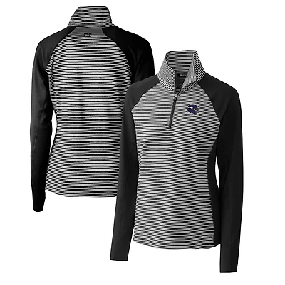 Haut demi-zippé extensible à rayures ton sur DryTec Forge pour femme, violet, avec logo du casque des Vikings Minnesota, Cutter & Buck