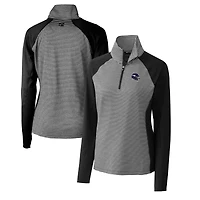Haut demi-zippé extensible à rayures ton sur DryTec Forge pour femme, violet, avec logo du casque des Vikings Minnesota, Cutter & Buck
