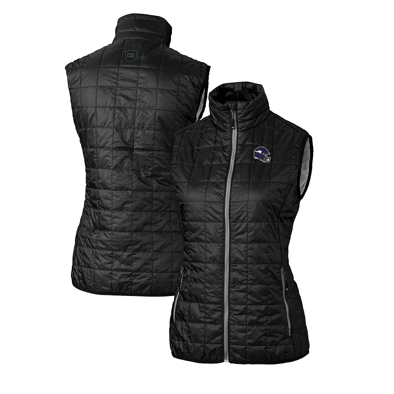 Gilet matelassé isolant entièrement zippé Rainier PrimaLoft Eco pour femme, noir, avec logo du casque des Vikings Minnesota, Cutter & Buck