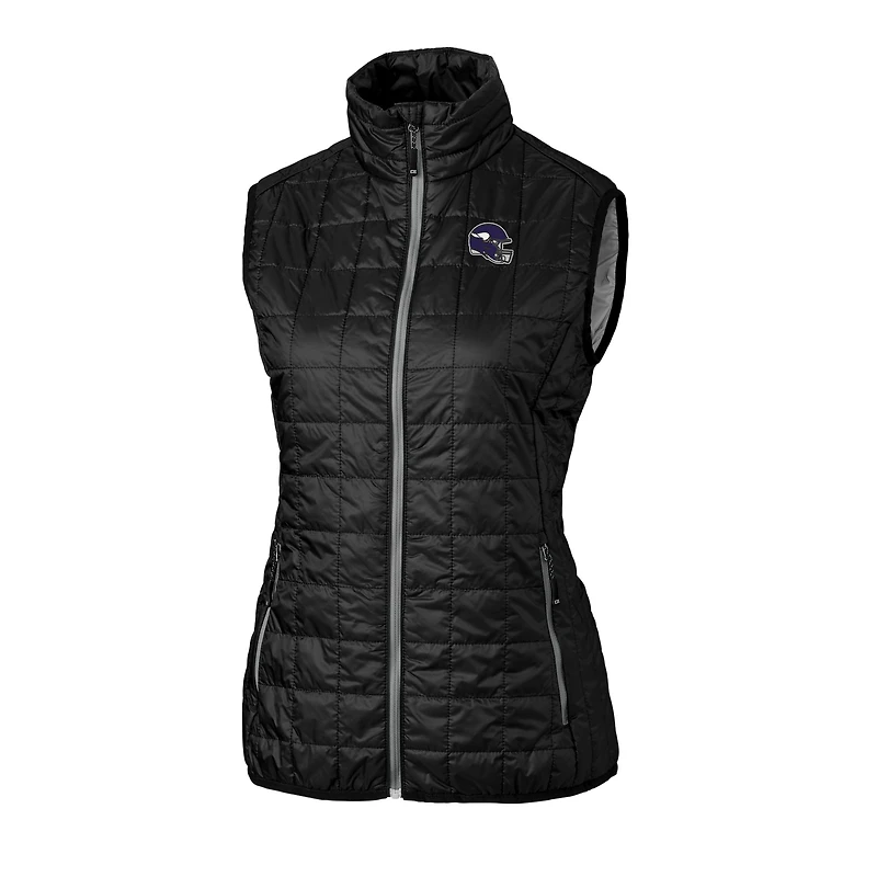 Gilet matelassé isolant entièrement zippé Rainier PrimaLoft Eco pour femme, noir, avec logo du casque des Vikings Minnesota, Cutter & Buck