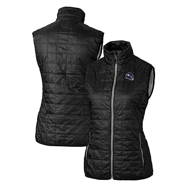 Gilet matelassé isolant entièrement zippé Rainier PrimaLoft Eco pour femme, noir, avec logo du casque des Vikings Minnesota, Cutter & Buck