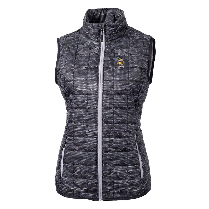Gilet matelassé entièrement zippé imprimé Rainier pour femme, noir, des Vikings du Minnesota, Cutter & Buck