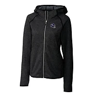 Sweat à capuche zippé en tricot pour femme, couleur anthracite, avec logo du casque des Vikings Minnesota, Cutter & Buck