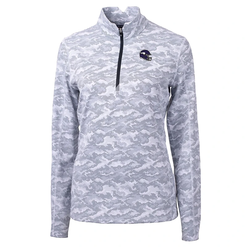 Pull-over extensible à fermeture éclair quart de tour pour femme, imprimé camouflage Traverse, logo casque des Vikings du Minnesota, couleur anthracite, Cutter & Buck