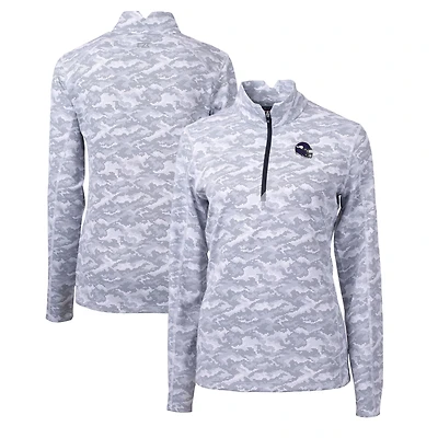 Pull-over extensible à fermeture éclair quart de tour pour femme, imprimé camouflage Traverse, logo casque des Vikings du Minnesota, couleur anthracite, Cutter & Buck