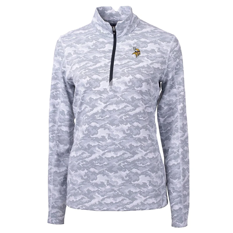 Pull-over extensible à fermeture éclair quart de tour pour femme, couleur anthracite, imprimé camouflage Traverse des Vikings du Minnesota, Cutter & Buck