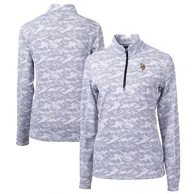 Pull-over extensible à fermeture éclair quart de tour pour femme, couleur anthracite, imprimé camouflage Traverse des Vikings du Minnesota, Cutter & Buck
