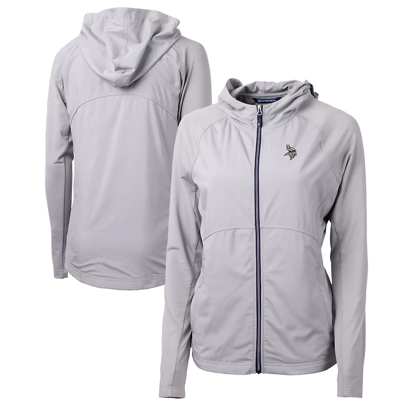 Veste hybride en tricot recyclé entièrement zippée pour femme, grise, Cutter & Buck, des Vikings du Minnesota, Adapt Eco Knit