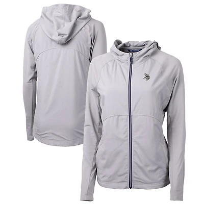 Veste hybride en tricot recyclé entièrement zippée pour femme, grise, Cutter & Buck, des Vikings du Minnesota, Adapt Eco Knit