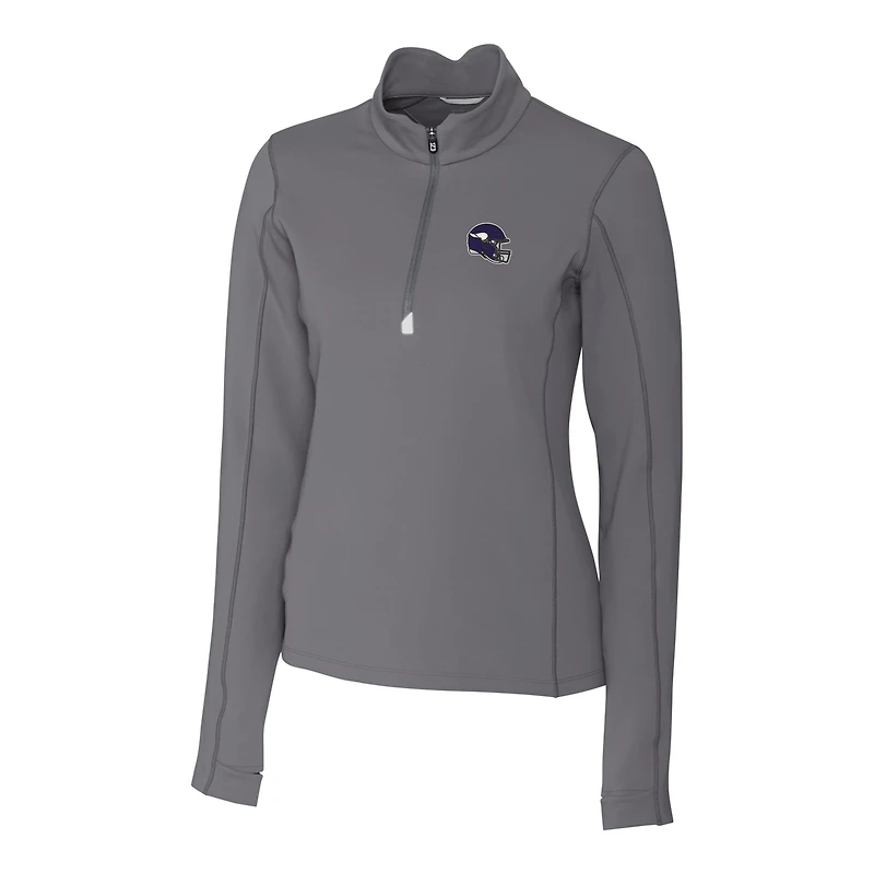 Pull-over extensible DryTec Traverse à fermeture éclair quart de tour pour femme, gris, avec logo du casque des Vikings Minnesota, Cutter & Buck