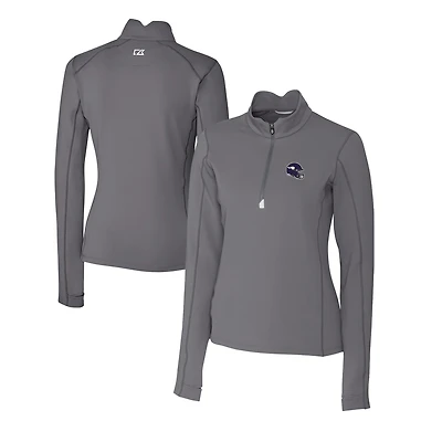 Pull-over extensible DryTec Traverse à fermeture éclair quart de tour pour femme, gris, avec logo du casque des Vikings Minnesota, Cutter & Buck