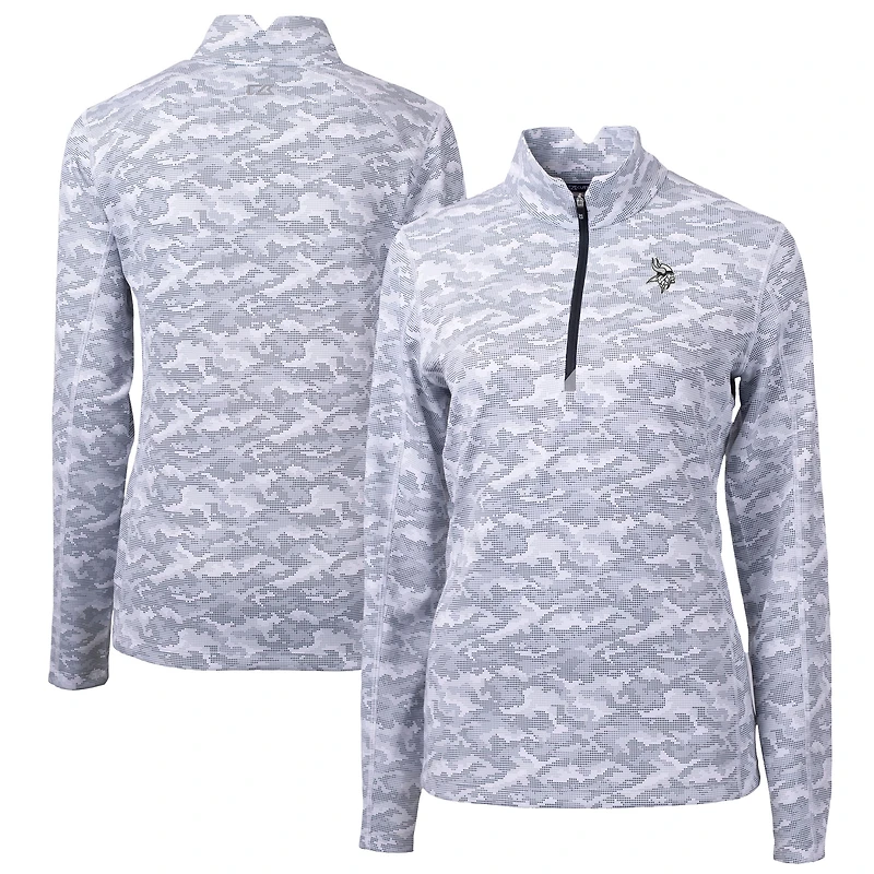 Haut extensible à trois couches et fermeture éclair quart de tour pour femme, gris, imprimé camouflage Traverse, des Vikings du Minnesota, Cutter & Buck