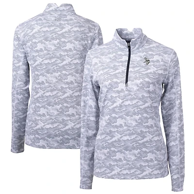 Haut extensible à trois couches et fermeture éclair quart de tour pour femme, gris, imprimé camouflage Traverse, des Vikings du Minnesota, Cutter & Buck