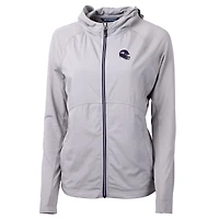 Sweat à capuche hybride recyclé entièrement zippé en tricot écologique Adapt pour femme, gris chiné, avec logo du casque des Vikings Minnesota, Cutter & Buck