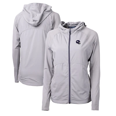 Sweat à capuche hybride recyclé entièrement zippé en tricot écologique Adapt pour femme, gris chiné, avec logo du casque des Vikings Minnesota, Cutter & Buck