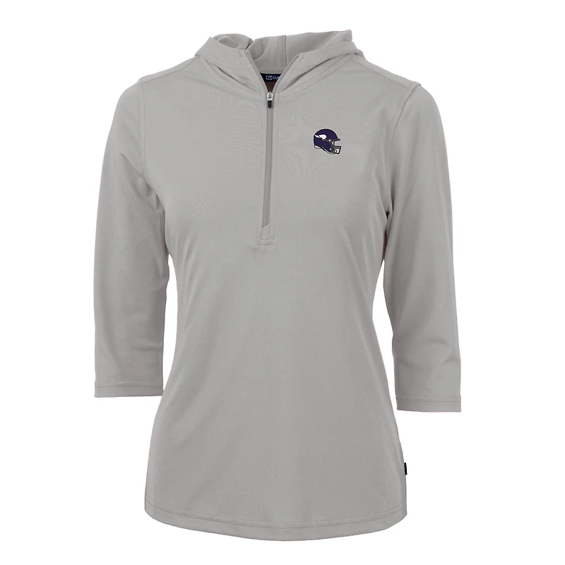 Sweat à capuche demi-zippé recyclé DryTec Virtue Eco Pique pour femme, blanc, avec logo du casque des Vikings Minnesota, Cutter & Buck