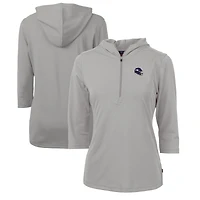 Women's Cutter & Buck  Heather Gray Minnesota Vikings Helmet Logo DryTec Virtue Eco Pique Recycled 3/4-Sleeve Half-Zip Pullover Hoodie