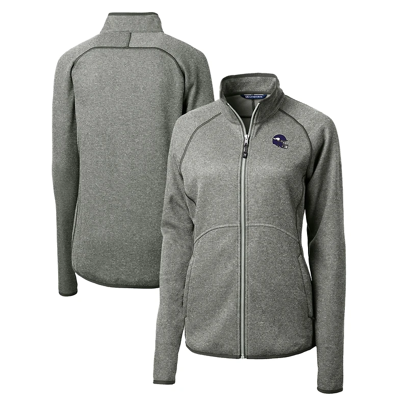 Veste en tricot à fermeture éclair intégrale pour femme, gris chiné, avec logo du casque des Vikings Minnesota, Cutter & Buck