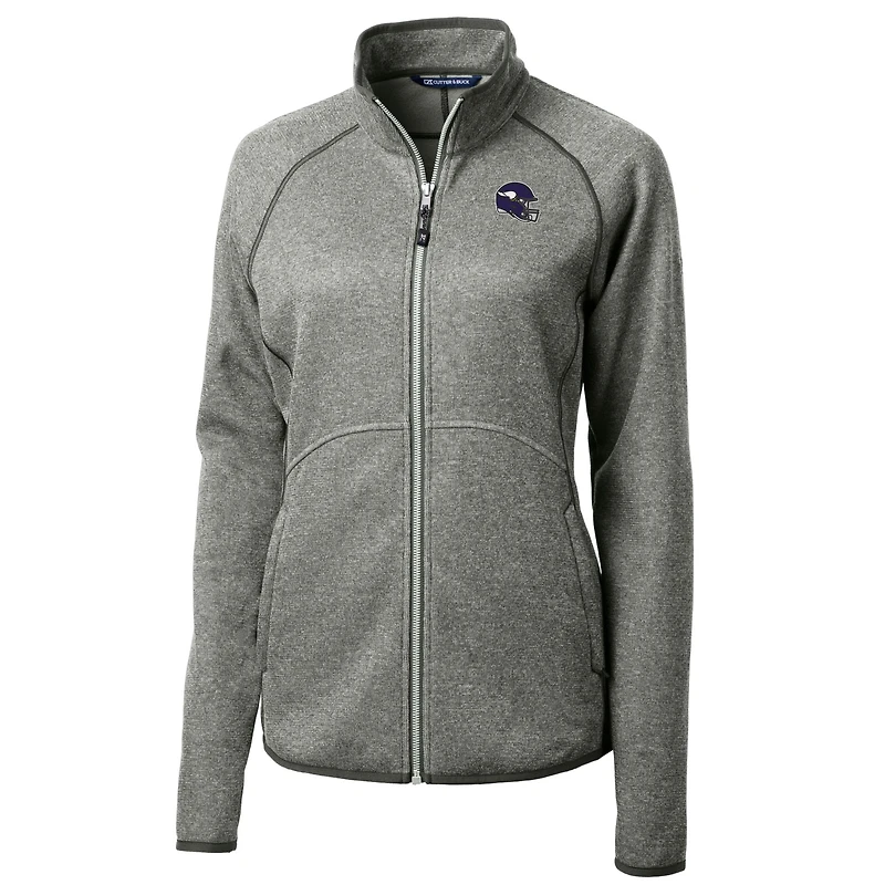 Veste en tricot à fermeture éclair intégrale pour femme, gris chiné, avec logo du casque des Vikings Minnesota, Cutter & Buck