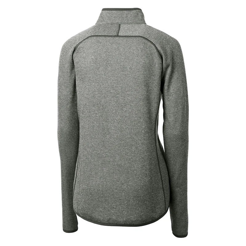 Veste en tricot à fermeture éclair intégrale pour femme, gris chiné, avec logo du casque des Vikings Minnesota, Cutter & Buck