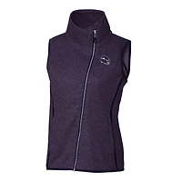 Gilet asymétrique en tricot zippé pour femme, motif casque des Vikings du Minnesota, Cutter & Buck, violet chiné, avec logo de grand-voile