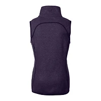 Gilet asymétrique en tricot zippé pour femme, motif casque des Vikings du Minnesota, Cutter & Buck, violet chiné, avec logo de grand-voile