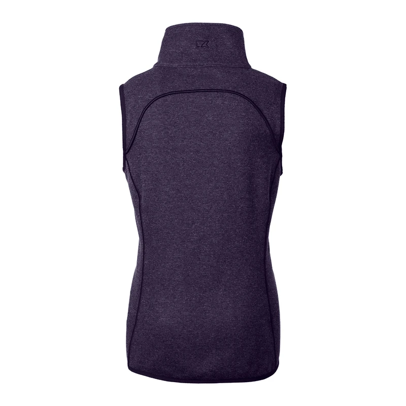 Gilet asymétrique en tricot zippé pour femme, motif casque des Vikings du Minnesota, Cutter & Buck, violet chiné, avec logo de grand-voile