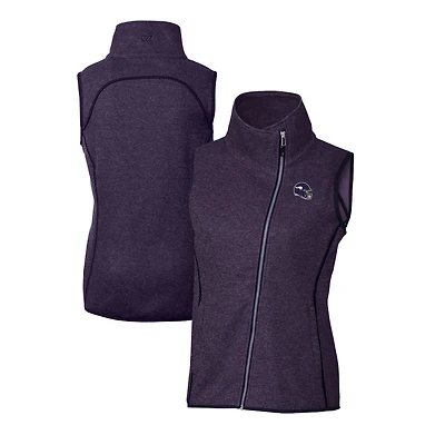 Gilet asymétrique en tricot zippé pour femme, motif casque des Vikings du Minnesota, Cutter & Buck, violet chiné, avec logo de grand-voile
