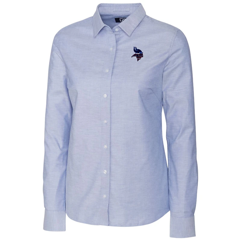Chemise boutonnée à manches longues en tissu Oxford extensible bleu clair pour femme Cutter & Buck des Vikings du Minnesota
