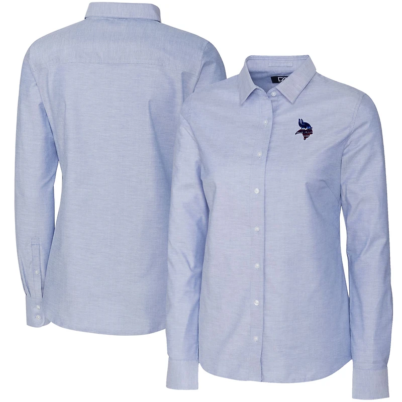 Chemise boutonnée à manches longues en tissu Oxford extensible bleu clair pour femme Cutter & Buck des Vikings du Minnesota