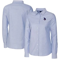 Chemise boutonnée à manches longues en tissu Oxford extensible bleu clair pour femme Cutter & Buck des Vikings du Minnesota