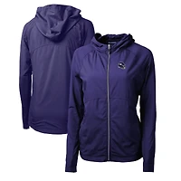 Sweat à capuche hybride entièrement zippé et recyclé pour femme, en tricot écologique, avec logo du casque des Vikings Minnesota, violet, Cutter & Buck