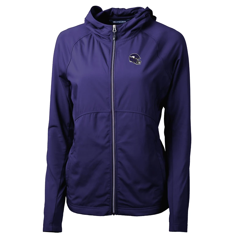 Sweat à capuche hybride entièrement zippé et recyclé pour femme, en tricot écologique, avec logo du casque des Vikings Minnesota, violet, Cutter & Buck