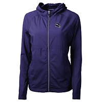 Sweat à capuche hybride entièrement zippé et recyclé pour femme, en tricot écologique, avec logo du casque des Vikings Minnesota, violet, Cutter & Buck
