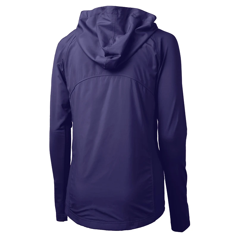 Sweat à capuche hybride entièrement zippé et recyclé pour femme, en tricot écologique, avec logo du casque des Vikings Minnesota, violet, Cutter & Buck
