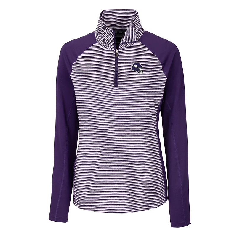 Haut demi-zippé extensible à rayures ton sur DryTec Forge pour femme, violet, avec logo du casque des Vikings Minnesota, Cutter & Buck