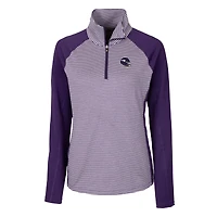 Haut demi-zippé extensible à rayures ton sur DryTec Forge pour femme, violet, avec logo du casque des Vikings Minnesota, Cutter & Buck