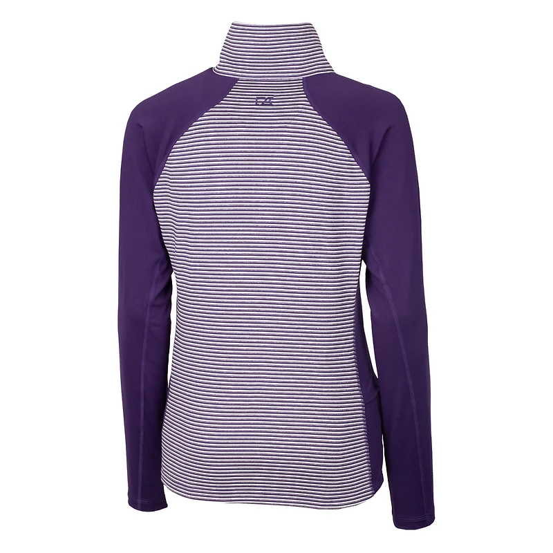 Haut demi-zippé extensible à rayures ton sur DryTec Forge pour femme, violet, avec logo du casque des Vikings Minnesota, Cutter & Buck
