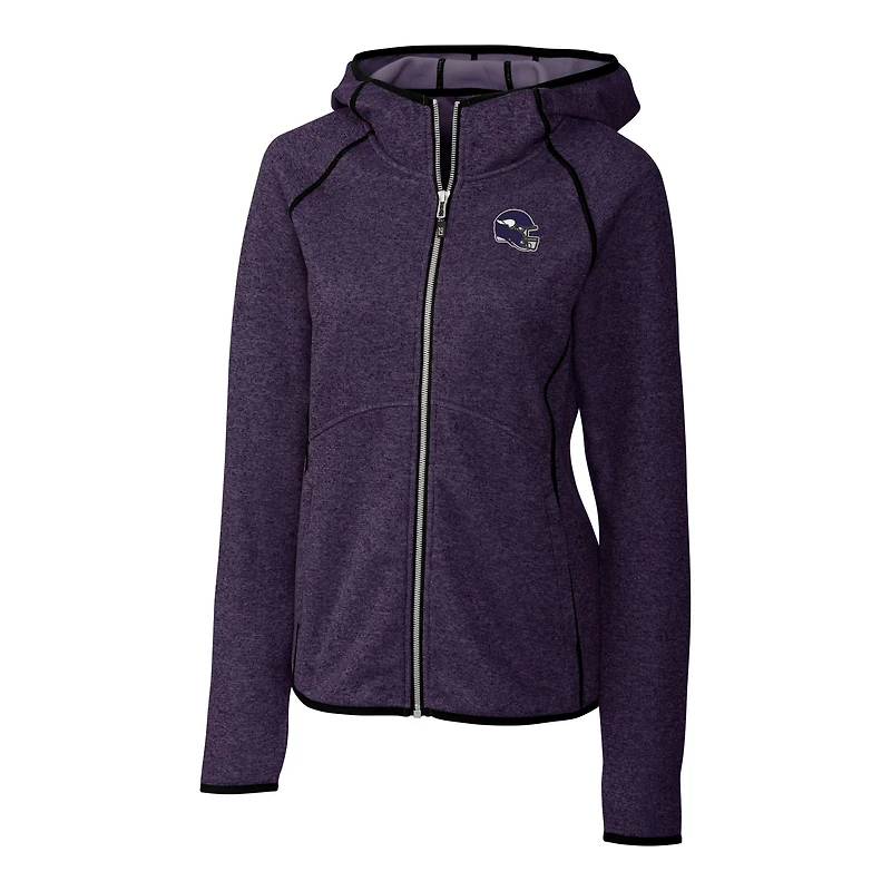 Sweat à capuche zippé en tricot violet pour femme, avec logo du casque des Vikings Minnesota, Cutter & Buck
