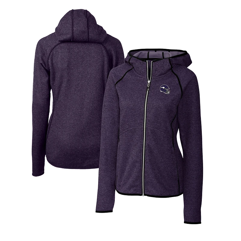 Sweat à capuche zippé en tricot violet pour femme, avec logo du casque des Vikings Minnesota, Cutter & Buck