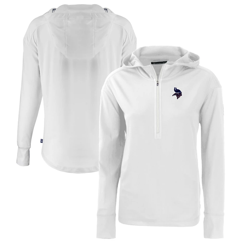 Sweat à capuche demi-zip écologique recyclé Daybreak pour femme, blanc, des Vikings du Minnesota, Cutter & Buck