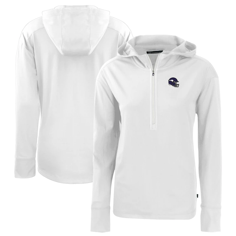 Sweat à capuche demi-zippé écologique Daybreak pour femme, blanc, motif casque des Vikings du Minnesota, Cutter & Buck