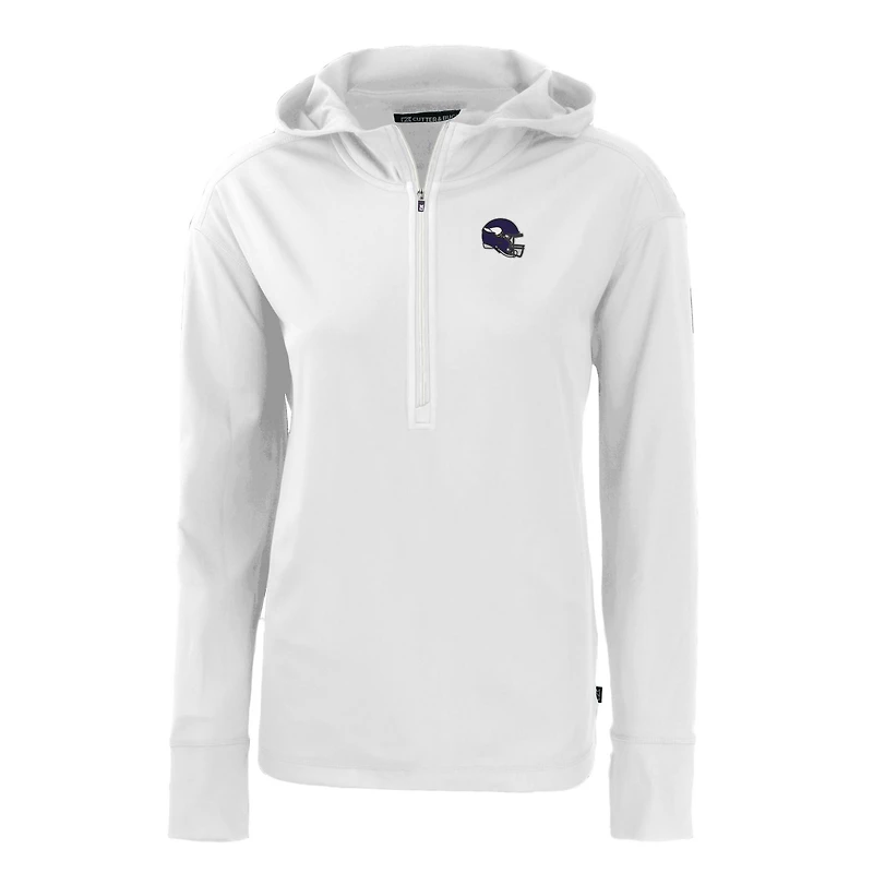 Sweat à capuche demi-zippé écologique Daybreak pour femme, blanc, motif casque des Vikings du Minnesota, Cutter & Buck