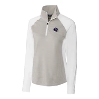Haut demi-zippé extensible à rayures ton sur DryTec Forge pour femme, blanc, avec logo du casque des Vikings Minnesota, Cutter & Buck