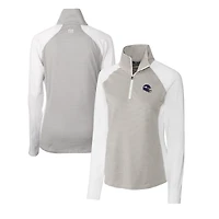 Haut demi-zippé extensible à rayures ton sur DryTec Forge pour femme, blanc, avec logo du casque des Vikings Minnesota, Cutter & Buck