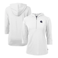 Sweat à capuche demi-zippé recyclé DryTec Virtue Eco Pique pour femme, blanc, avec logo du casque des Vikings Minnesota, Cutter & Buck