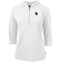 Sweat à capuche manches 3/4 et demi-zip pour femme, blanc, des Vikings du Minnesota, en piqué écologique Virtue.